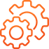 Engrenages Orange: Paramètres et Configuration Technique Icône d'engrenages orange entrelacés. Représente les paramètres, la configuration, le mécanisme ou le processus technique d'un système.
